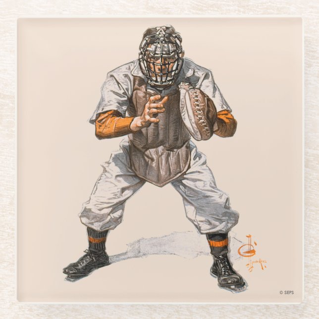 Baseball Catcher Glass Coaster (Front)