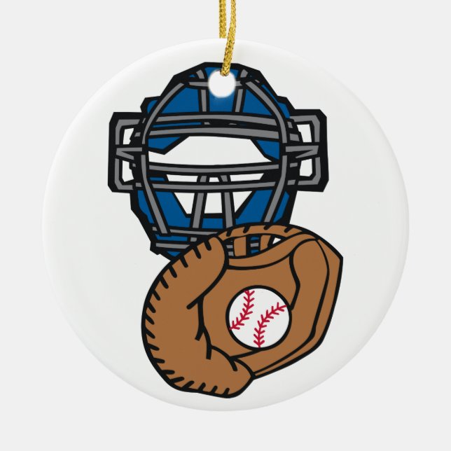 Baseball Catcher Mask Glove Ceramic Tree Decoration (Front)