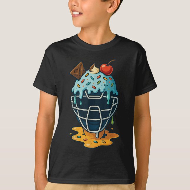 Baseball Catcher Mask Ice Cream Drip Sprinkles Des T-Shirt (Front)