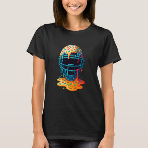 Baseball Catcher Mask Ice Cream Dripping Baseball T-Shirt