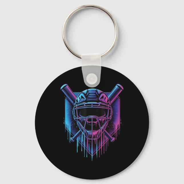 Baseball Catcher Mask Paint Dripping Baseball Fan  Key Ring (Front)