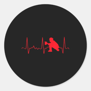 Baseball Catcher  - Red Baseball Catcher Heartbeat Classic Round Sticker