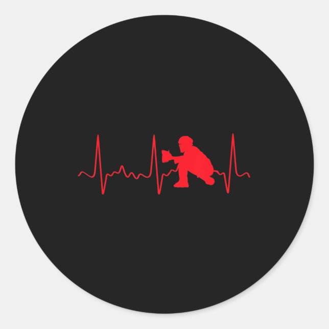 Baseball Catcher  - Red Baseball Catcher Heartbeat Classic Round Sticker (Front)