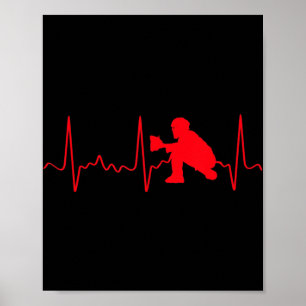 Baseball Catcher  - Red Baseball Catcher Heartbeat Poster