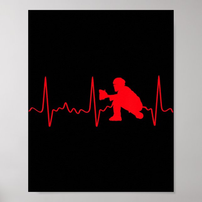 Baseball Catcher  - Red Baseball Catcher Heartbeat Poster (Front)