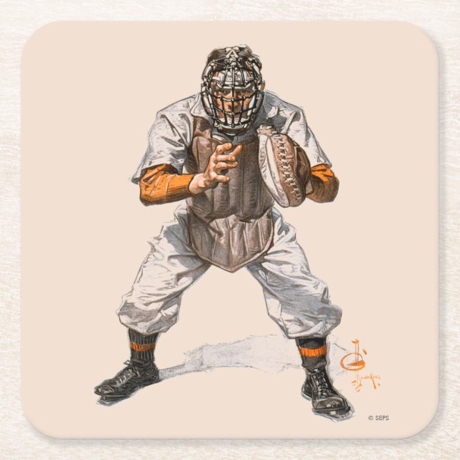 Baseball Catcher Square Paper Coaster (Front)