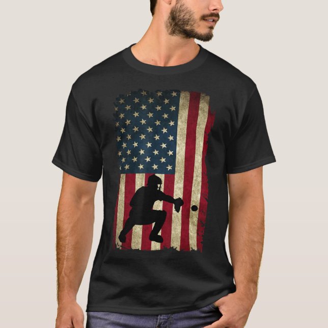 Baseball Catchers Gear Sports American Flag Little T-Shirt (Front)