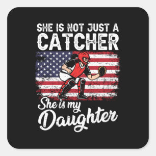 Baseball Catchers Sports US American Flag Square Sticker