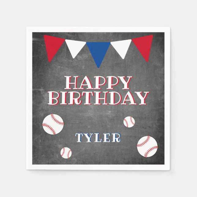 Baseball Chalkboard Kids Birthday Party Napkin (Front)