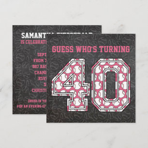 Baseball Chalkboard Pink 40th Birthday Party Invitation