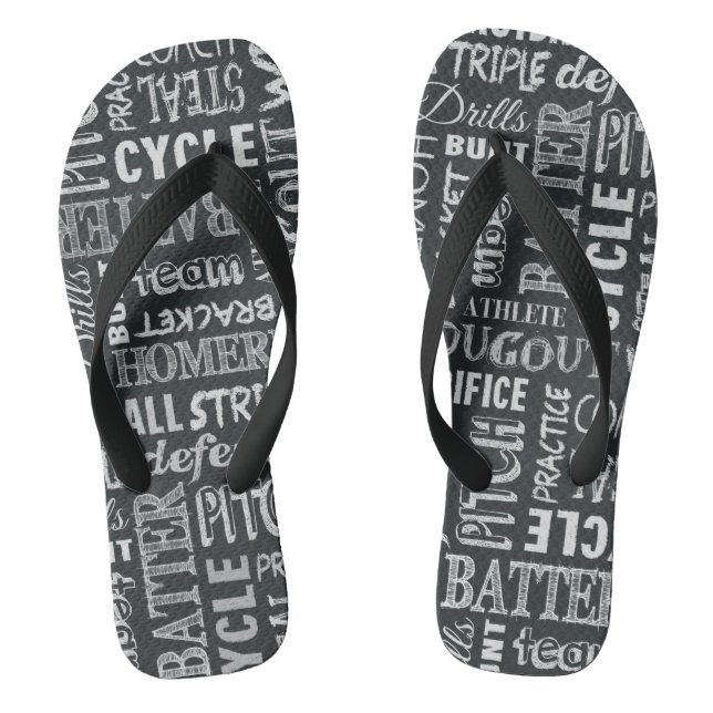 Baseball Chalkboard Terms Flip Flops (Footbed)