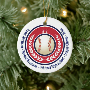 Baseball Champion Player School Red, White Blue Ceramic Tree Decoration
