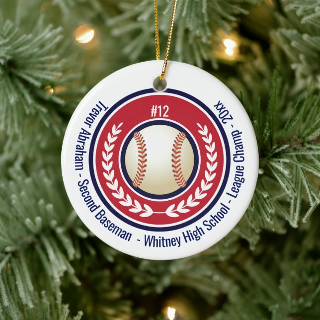 Baseball Champion Player School Red, White Blue Ceramic Tree Decoration (Tree)