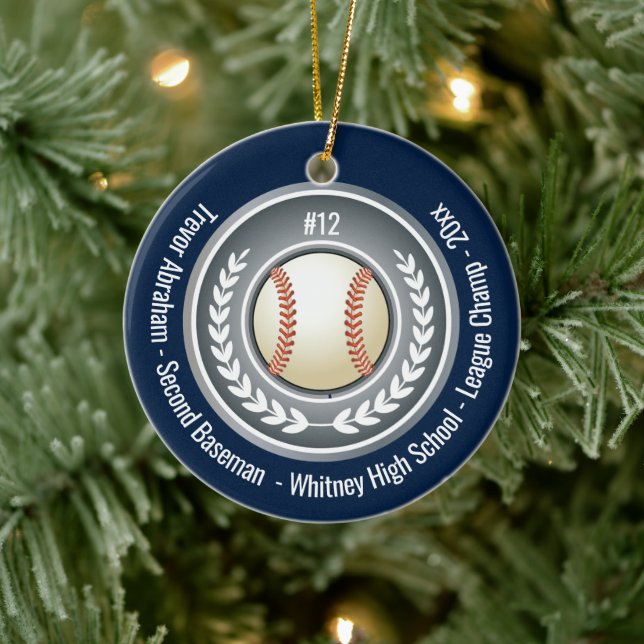 Baseball Champion Player School Silver Gray Blue Ceramic Tree Decoration (Tree)