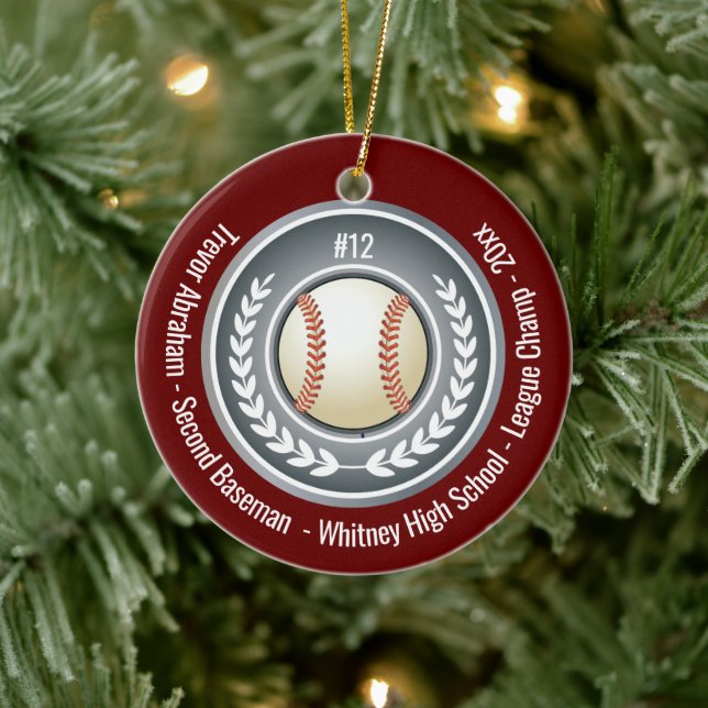 Baseball Champion Player School Silver Gray Red Ceramic Tree Decoration (Tree)