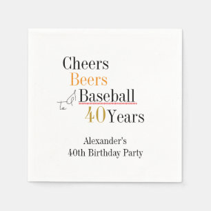 Baseball Cheers and Beers 40th Birthday Party Napkin