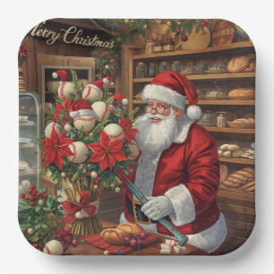 Baseball Christmas Bakery with Santa Claus Paper Plate