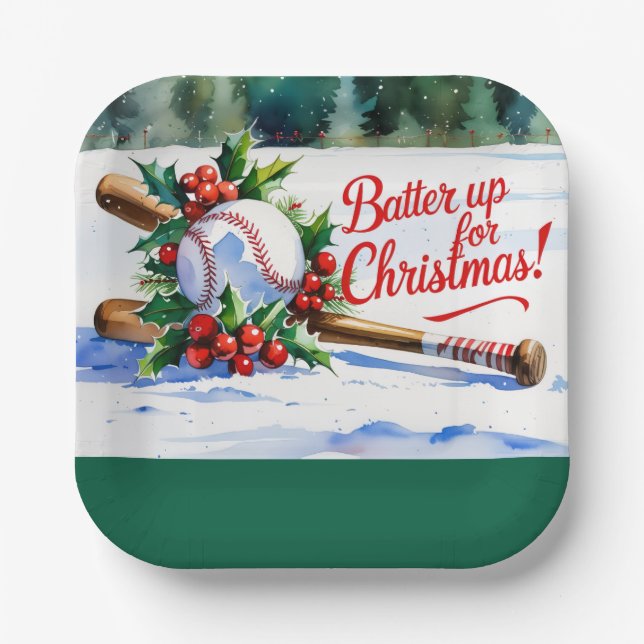 Baseball Christmas “Batter Up for Christmas!” Paper Plate (Front)