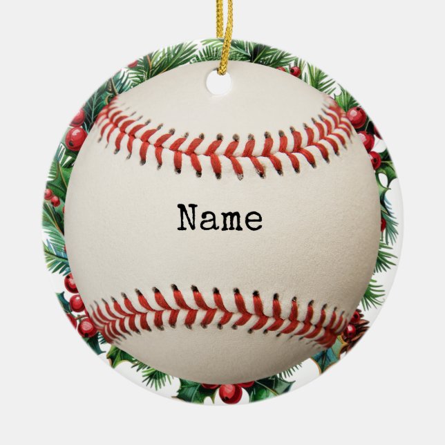 Baseball Christmas  Ceramic Tree Decoration (Front)