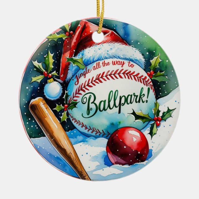 Baseball Christmas Festive Baseball Ceramic Tree Decoration (Front)