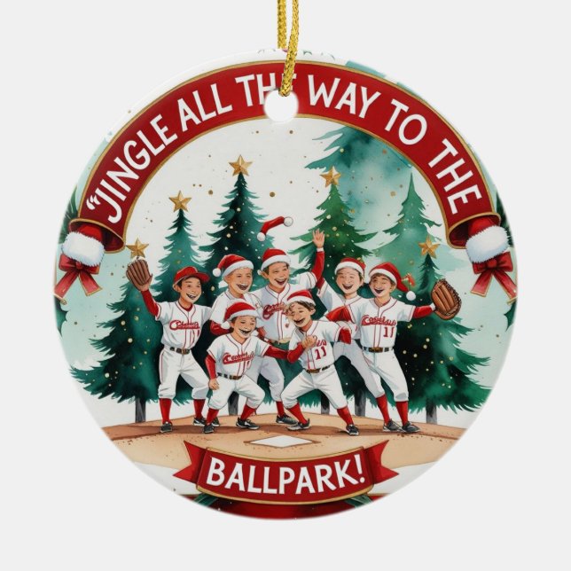 Baseball Christmas Festive Baseball Ceramic Tree Decoration (Front)
