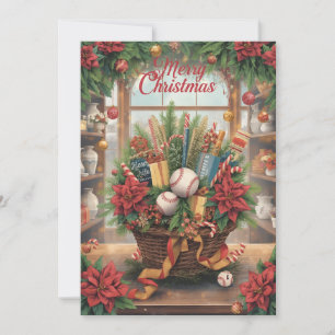 Baseball Christmas gift basket for player Holiday Card