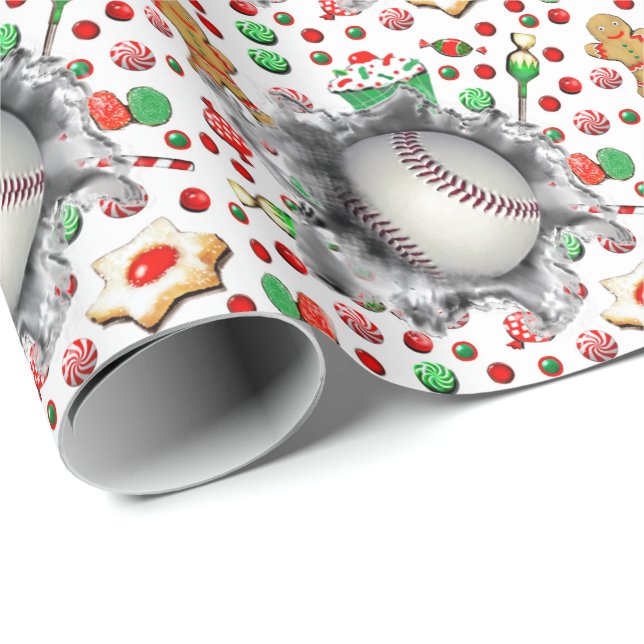 Baseball Christmas Gift Wrapping Paper (Roll Corner)