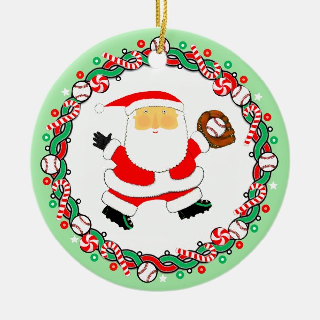 Baseball Christmas Holiday Gift Ceramic Tree Decoration (Front)