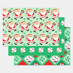 Baseball Christmas Holiday Gift Wrapping Paper