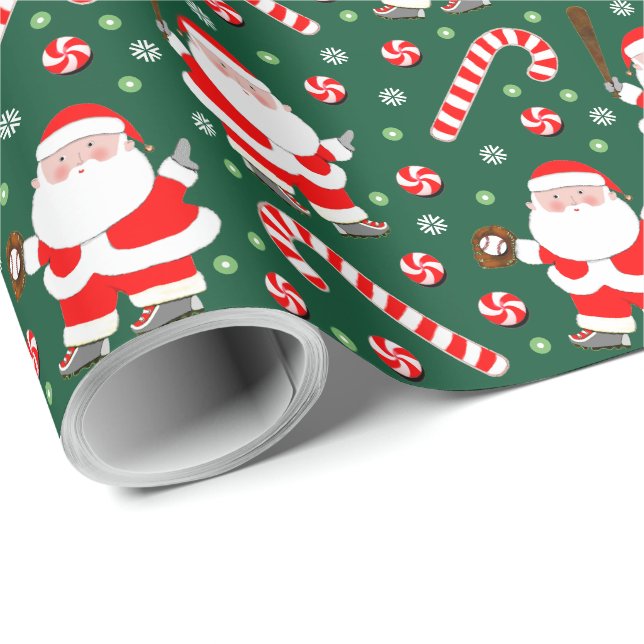 Baseball Christmas Holiday Gift Wrapping Paper (Roll Corner)
