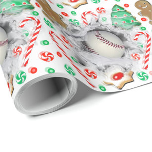 Baseball Christmas Holiday Gift Wrapping Paper