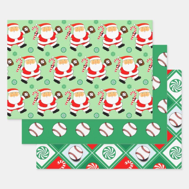 Baseball Christmas Holiday Gift Wrapping Paper (Set)