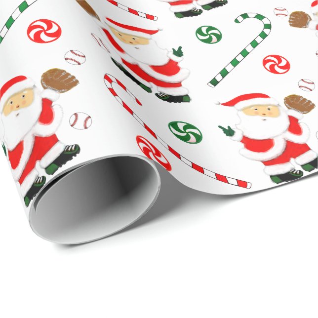 Baseball Christmas Holiday Gift Wrapping Paper (Roll Corner)