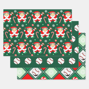 Baseball Christmas Holiday Gift Wrapping Paper