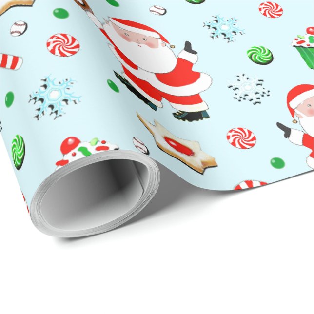 Baseball Christmas Holiday Gift Wrapping Paper (Roll Corner)