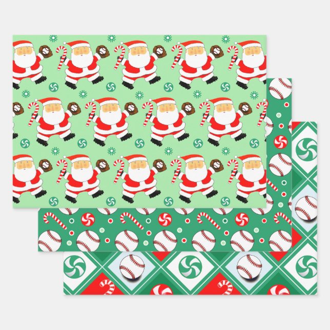 Baseball Christmas Holiday Gift Wrapping Paper (Set)