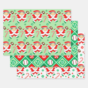 Baseball Christmas Holiday Gift Wrapping Paper