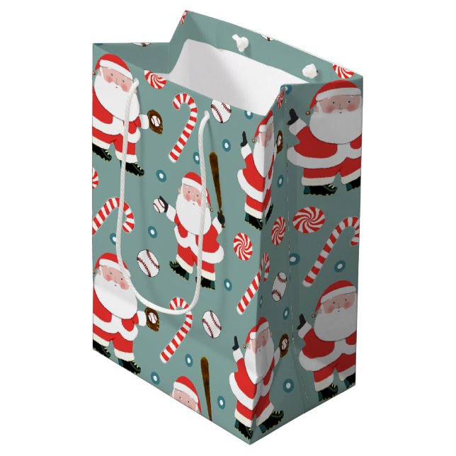 Baseball Christmas Holiday Medium Gift Bag (Front Angled)