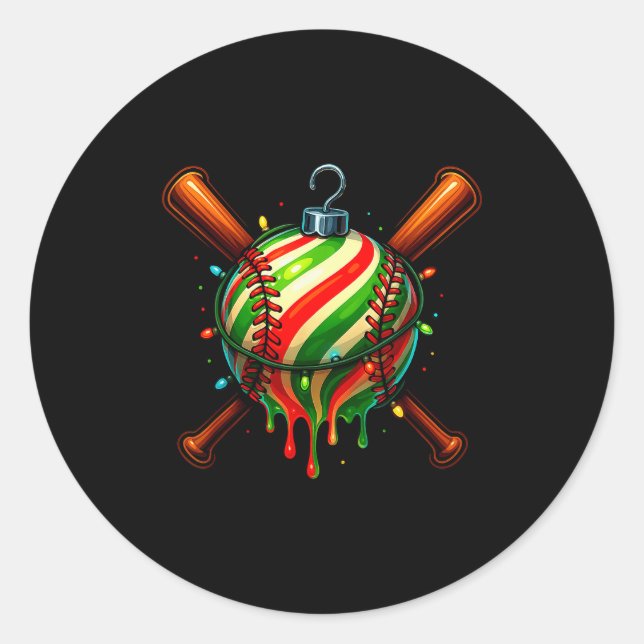 Baseball Christmas Ice Cream Drip Baseball Dripng  Classic Round Sticker (Front)