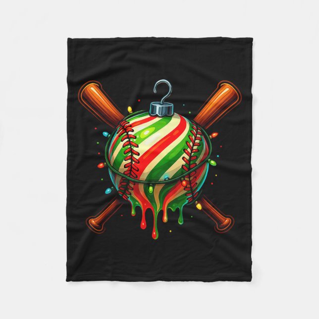 Baseball Christmas Ice Cream Drip Baseball Dripng  Fleece Blanket (Front)