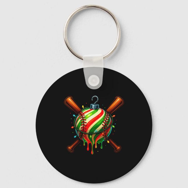 Baseball Christmas Ice Cream Drip Baseball Dripng  Key Ring (Front)