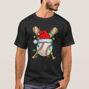 Baseball Christmas Lights Santa Baseball Sports Pl T-Shirt