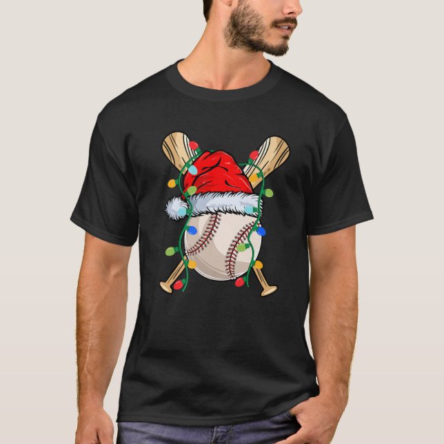 Baseball Christmas Lights Santa Baseball Sports Pl T-Shirt (Front)