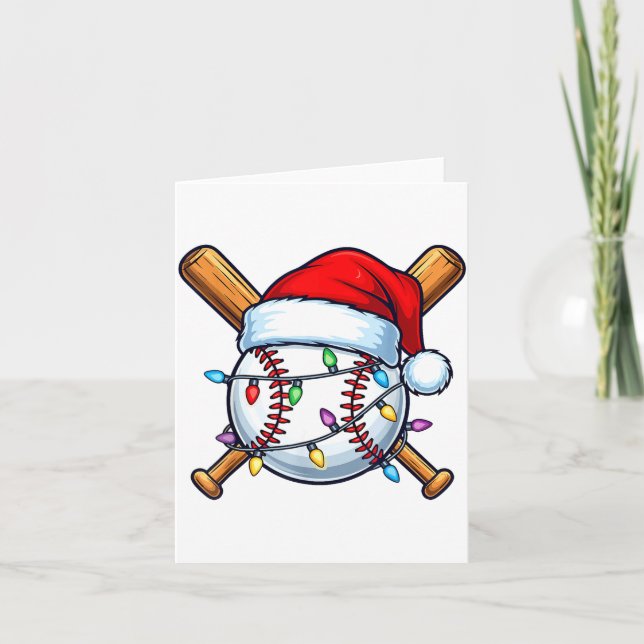 Baseball Christmas Lights Santa Christmas Baseball Card (Front)