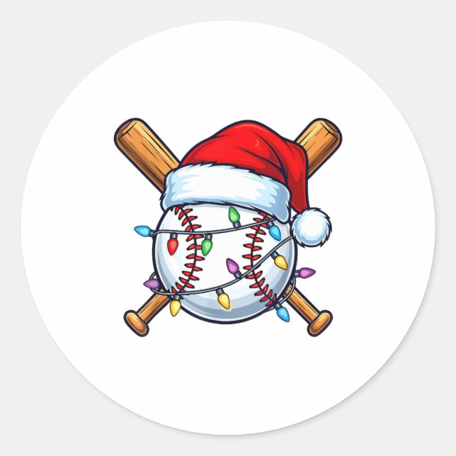 Baseball Christmas Lights Santa Christmas Baseball Classic Round Sticker (Front)