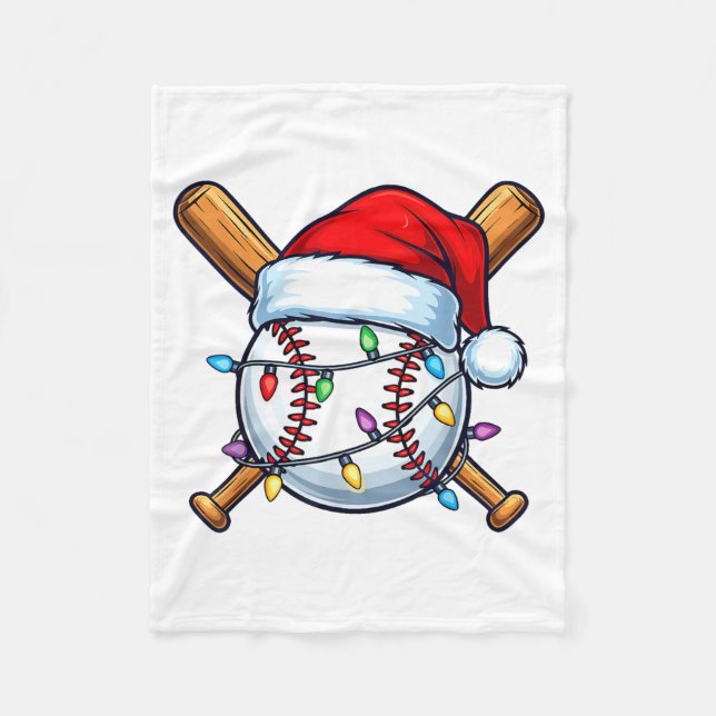 Baseball Christmas Lights Santa Christmas Baseball Fleece Blanket (Front)