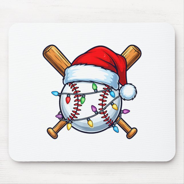 Baseball Christmas Lights Santa Christmas Baseball Mouse Mat (Front)