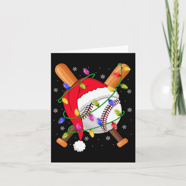 Baseball Christmas Lights Santa Hat Baseball Playe Card (Front)