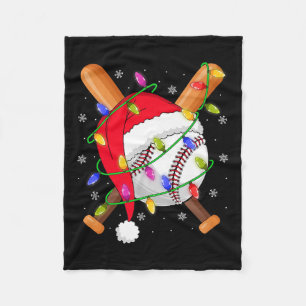 Baseball Christmas Lights Santa Hat Baseball Playe Fleece Blanket
