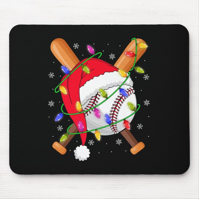 Baseball Christmas Lights Santa Hat Baseball Playe Mouse Mat (Front)